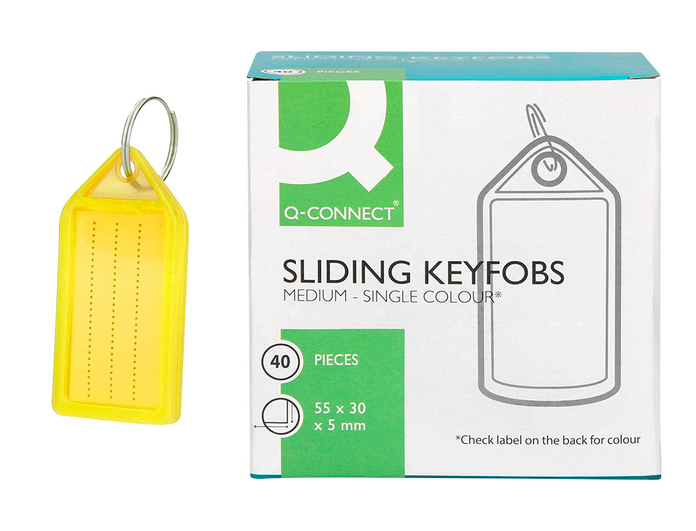 Llavero portaetiquetas q-connect premium color amarillo caja de 40 unidades
