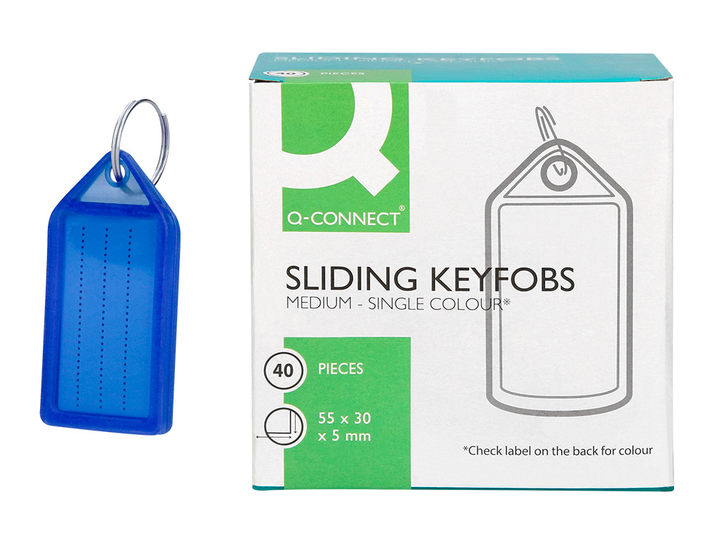 Llavero portaetiquetas q-connect premium color azul caja de 40 unidades