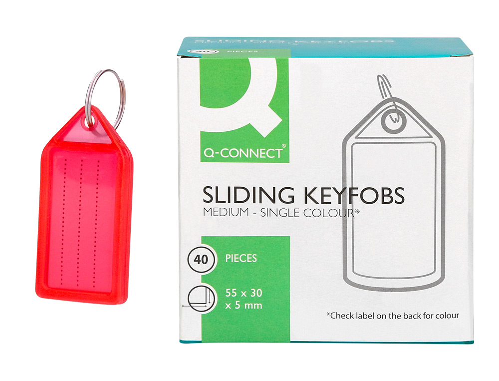 Llavero portaetiquetas q-connect premium color rojo caja de 40 unidades