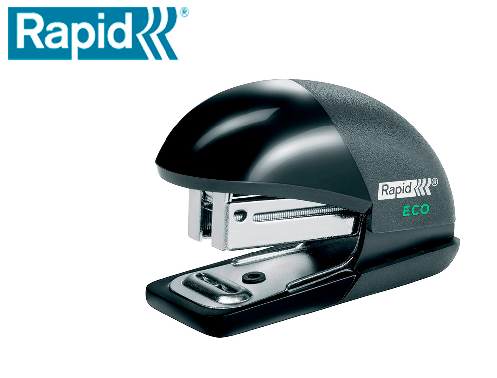Grapadora rapid mini fashion eco plastico 100% reciclado capacidad 10 hojas usa grapas 24/6 y 26/6 color negro