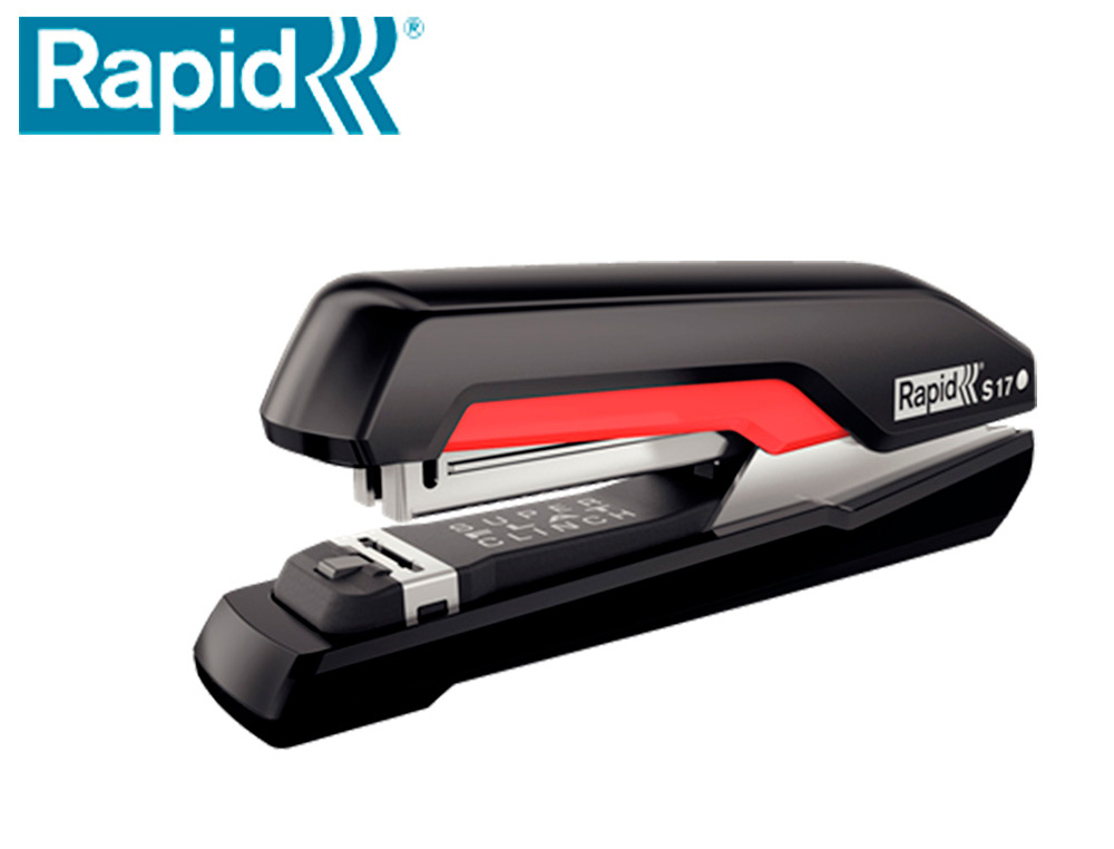 Grapadora rapid s17 fullstrip plastico capacidad de grapado 30 hojas usa grapas 24/6 y 26/6 color negro/rojo