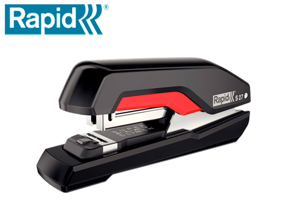 Grapadora rapid s27 fullstrip plastico capacidad de grapado 30 hojas usa grapas 24/6 y 26/6 color negro/rojo
