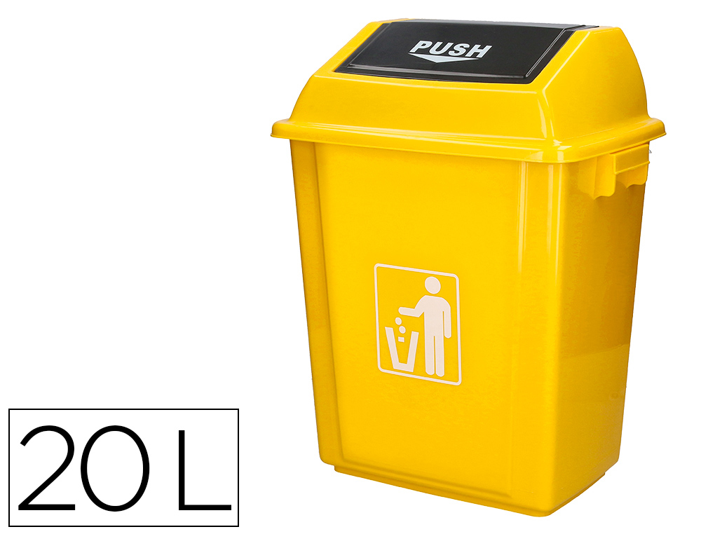 Papelera contenedor q-connect plastico con tapa de balancin 20 litros amarillo 340x240x450 mm