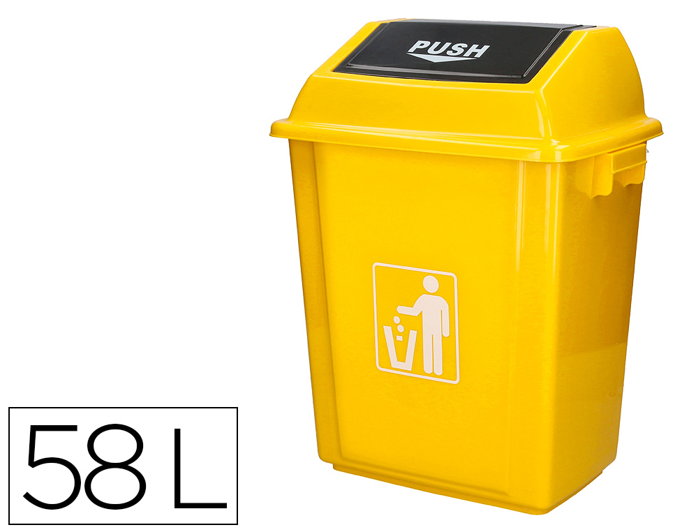 Papelera contenedor q-connect plastico con tapa de balancin 58 litros amarillo 470x330x760 mm
