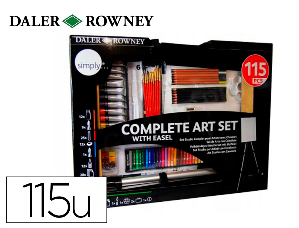 Set de pinturas daler rowney 115 piezas con caballete de aluminio plegable 457x73x584 mm
