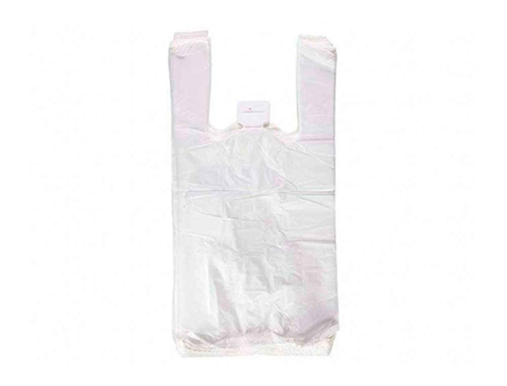 Bolsa camiseta reciclada 70% blanca 50 mc 35x50 cm apta legislacion de bolsas 2021
