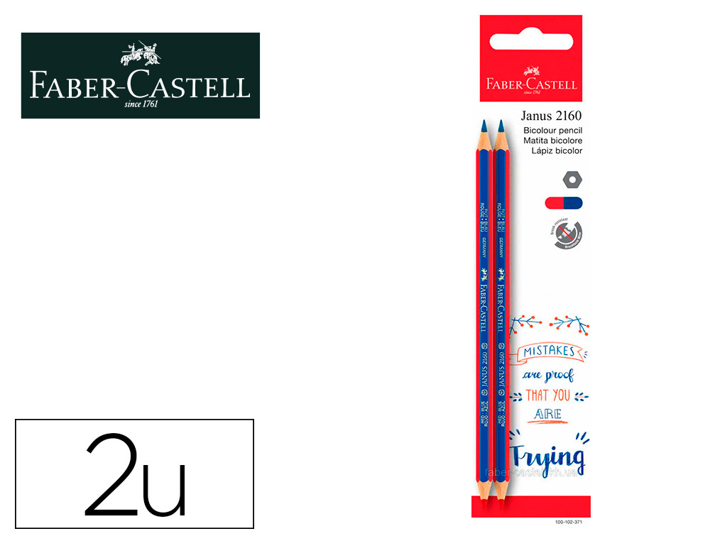 Lapices bicolor fino faber castell 2160-rb hexagonal rojo/azul blister de 2 unidades