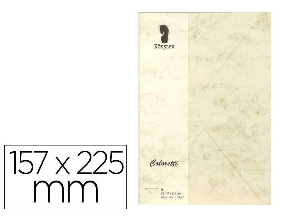 Sobre rossler coloretti c5 color marmol crema 157x225 mm pack de 5 unidades