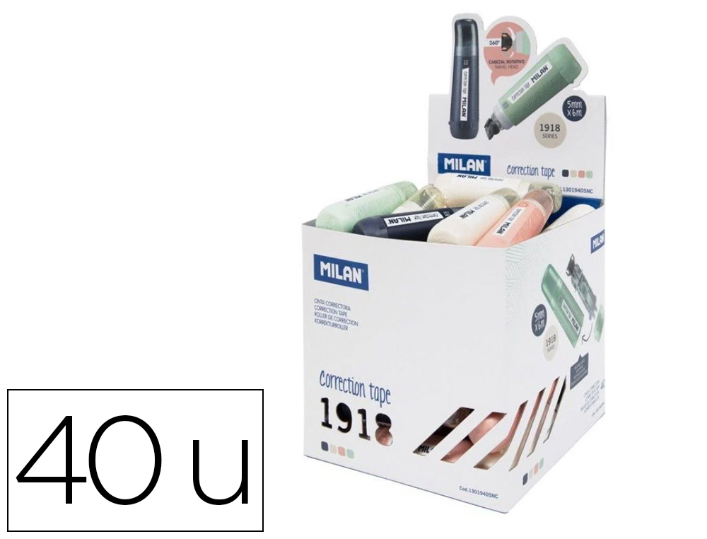 Corrector milan cinta 5 mm x 6 m cilindrico serie 1918 expositor de 40 unidades