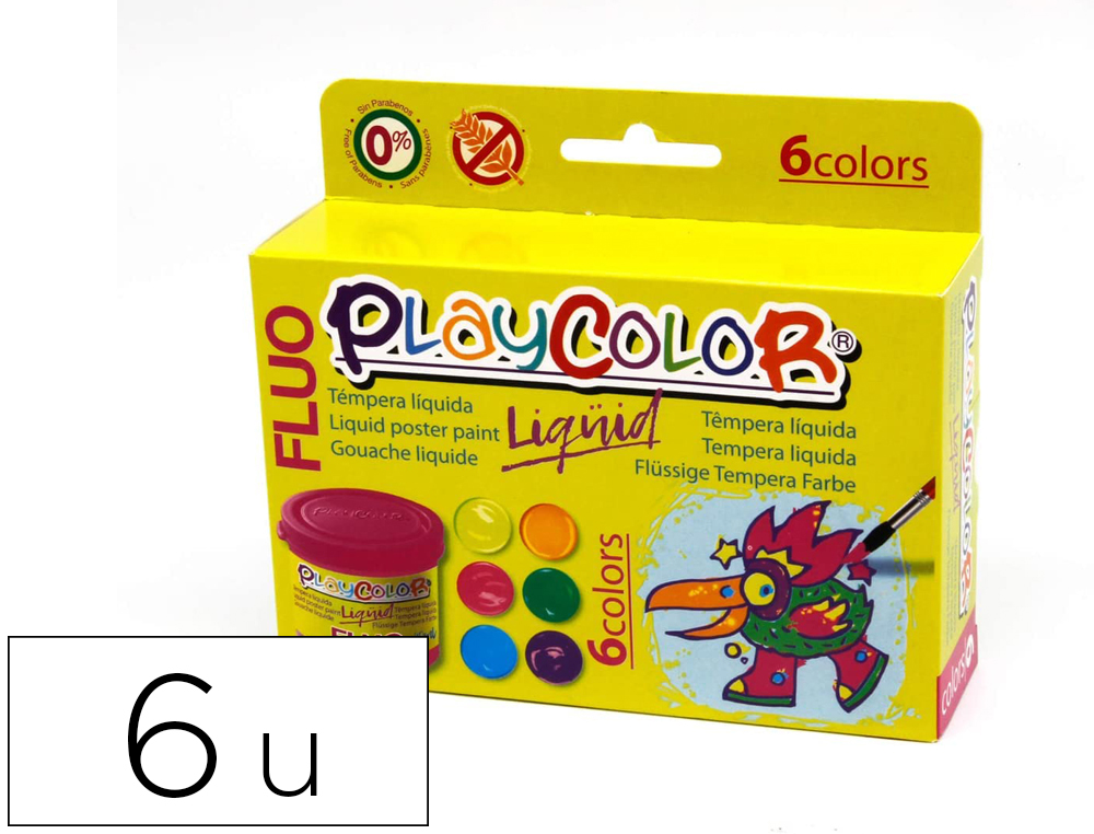Tempera liquida playcolor liquid fluo 40 ml caja 6 unidades colores surtidos