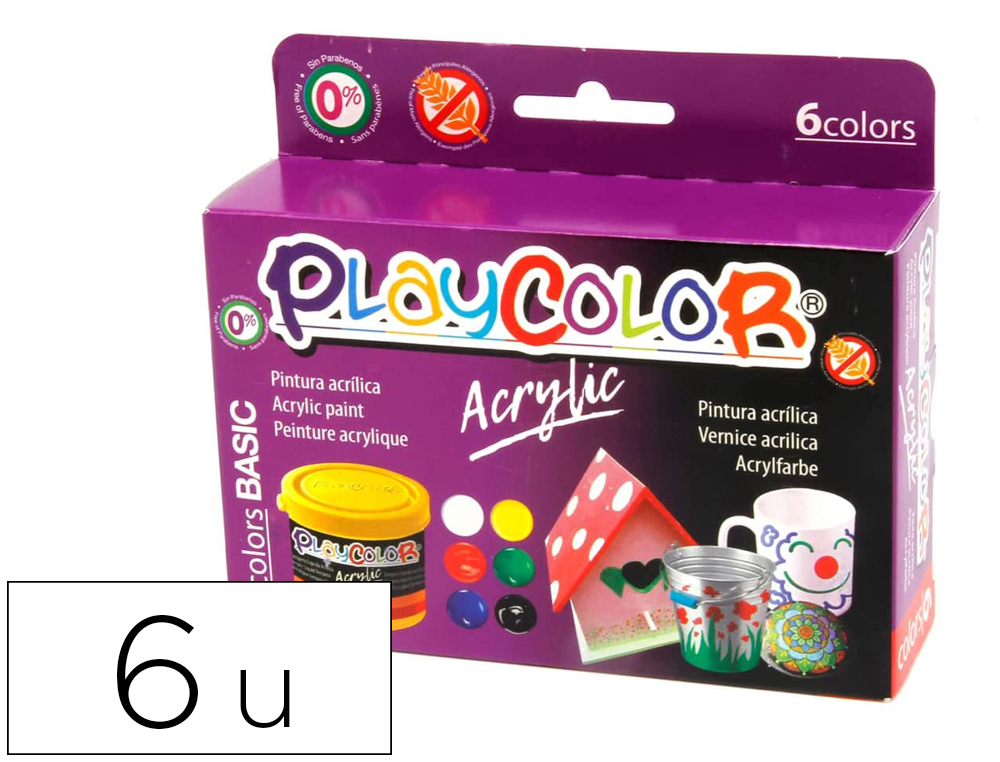 Pintura acrilica playcolor acrylic basic 40 ml caja de 6 unidades colores surtidos