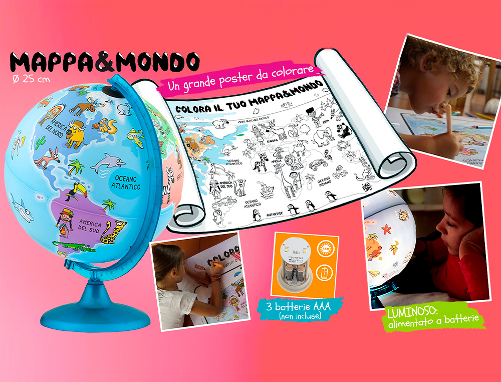 Globo terraqueo nova rico con luz infantil mappa&mondo base y meridiano color azul diametro 25 cm