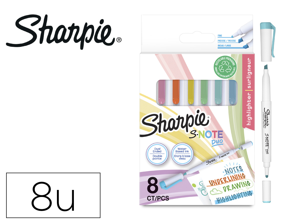 Rotulador sharpie s-note duo asst blister de 8 unidades colores surtidos
