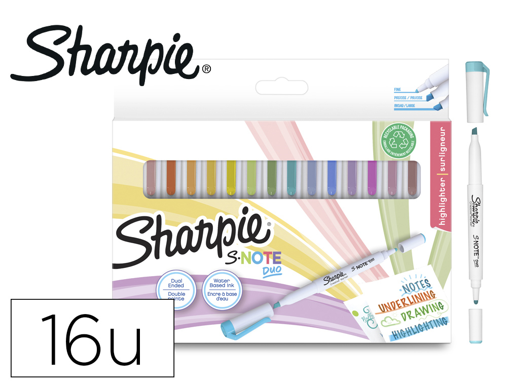 Rotulador sharpie s-note duo blister de 16 unidades colores surtidos