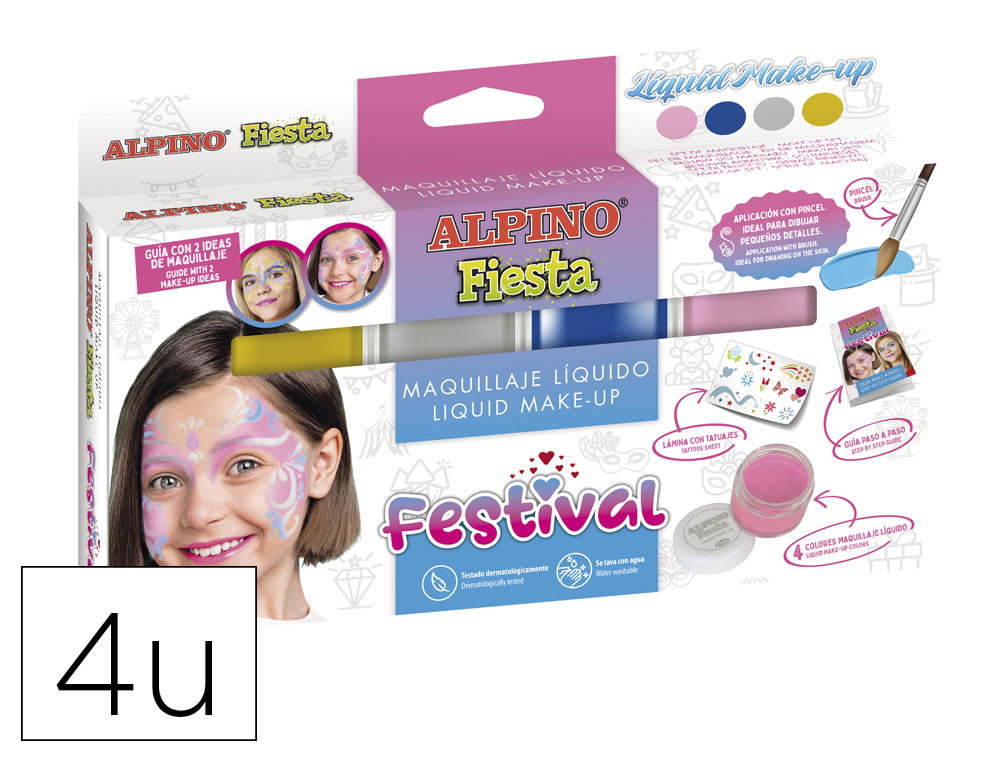 Maquillaje líquido alpino festival caja de 4 colores surtidos + pincel + folleto