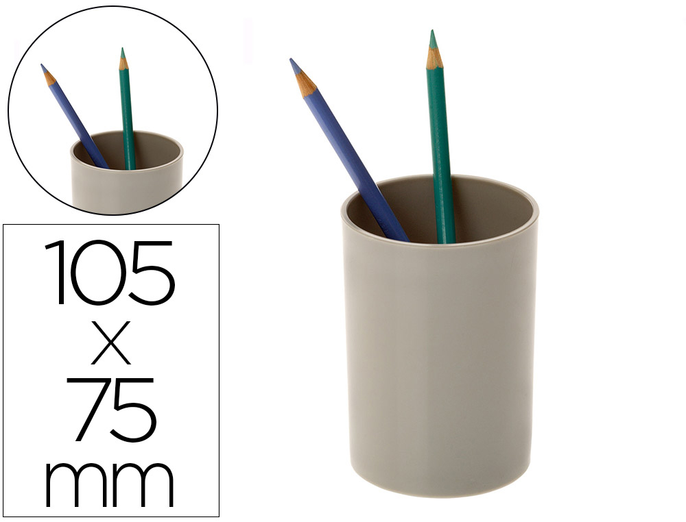 Cubilete portalapices archivo 2000 gris opaco plastico 100% reciclado diametro 75 mm alto 105 mm