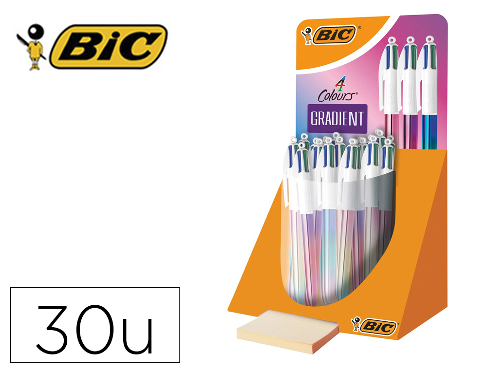 Boligrafo bic cuatro colores gradiente expositor de 30 unidades colores surtidos