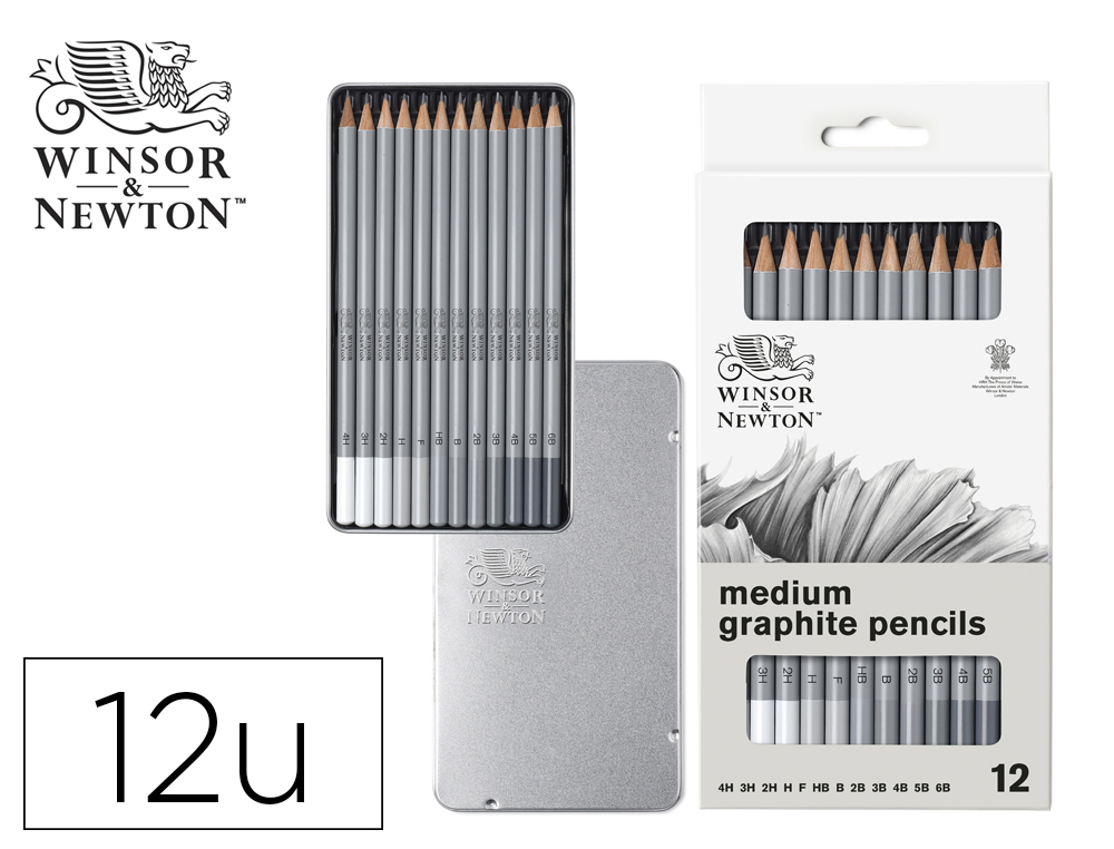 Lapices de grafito medium winsor&newton studio coleccion caja metalica con 12 unidades graduaciones surtidas