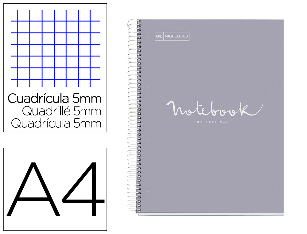 Cuaderno espiral miquelrius notebook 1 emotions tapa forrada din a4 microperforado 80 hojas 90g/m2 cuadro 5 mm