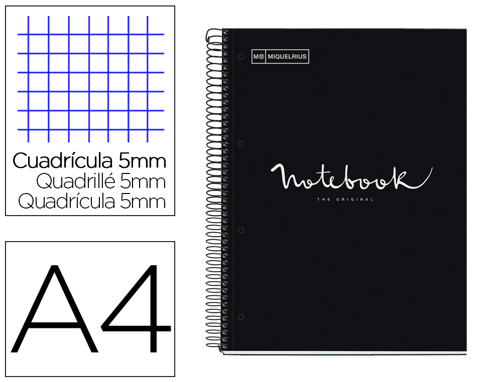 Cuaderno espiral miquelrius notebook 1 emotions tapa forrada din a4 microperforado 80 hojas 90g/m2 cuadro 5 mm