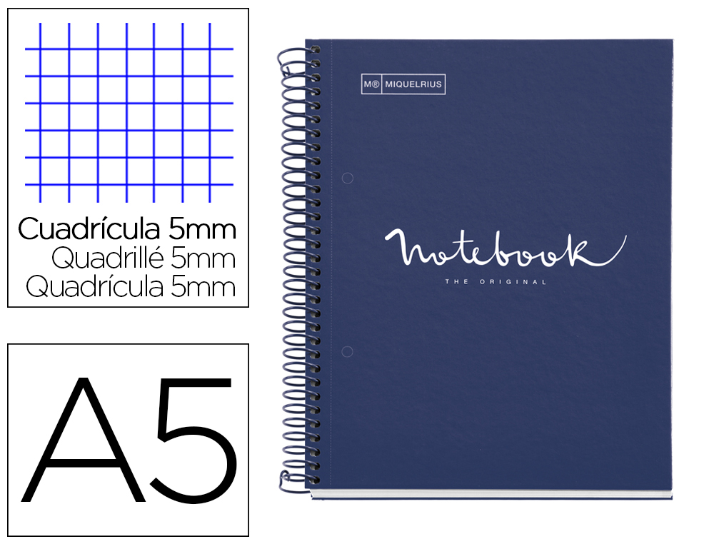 Cuaderno espiral miquelrius notebook 1 emotions tapa forrada din a5 microperforado 80 hojas 90g/m2 cuadro 5 mm