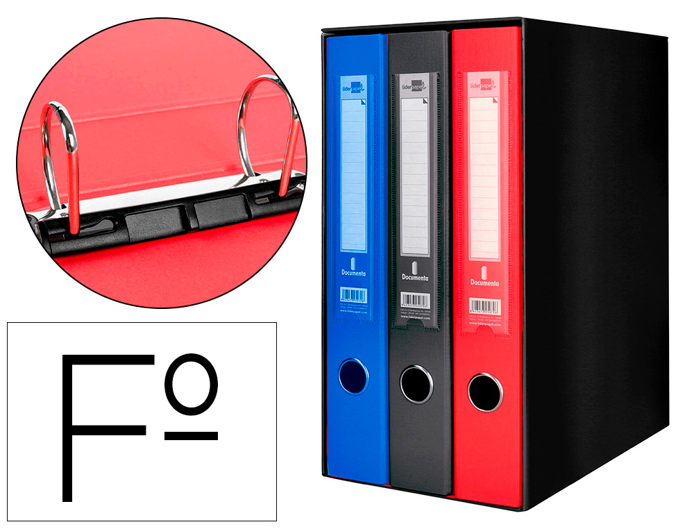 Modulo liderpapel 3 archivadores folio 2 anillas mixtas 40mm colores surtidos