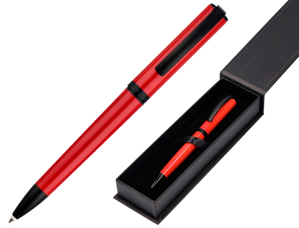 Boligrafo belius turbo aluminio color rojo y negro tinta azul caja de diseño