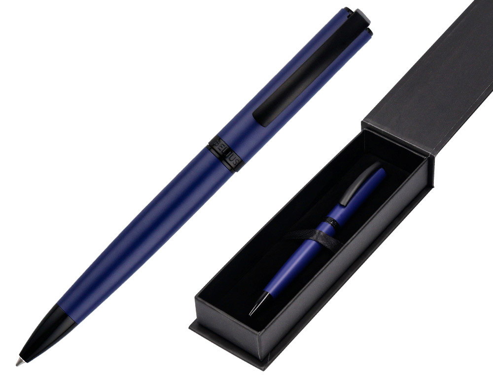 Boligrafo belius turbo aluminio color azul y negro tinta azul caja de diseño