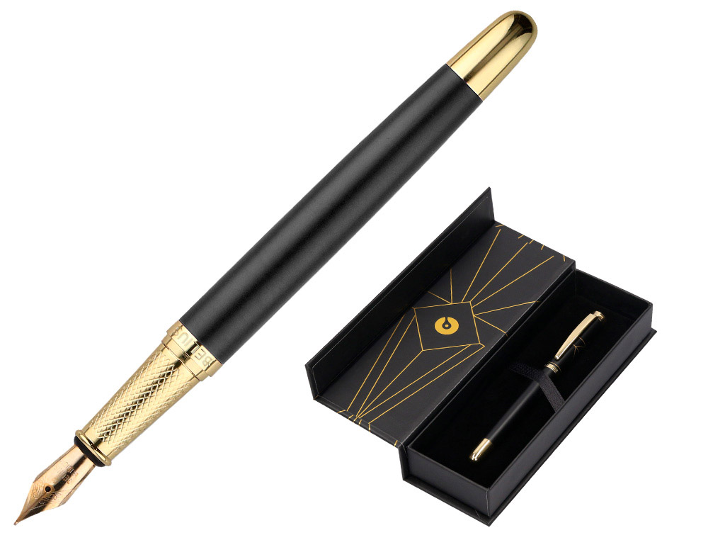 Pluma belius soiree aluminio color art deco negro y dorado tinta azul caja de diseño