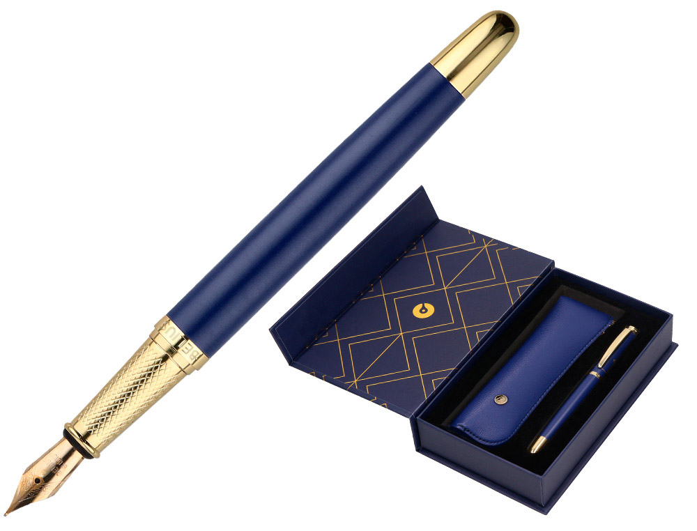 Pluma y estuche belius soiree color art deco azul marino y dorado tinta azul caja de diseño