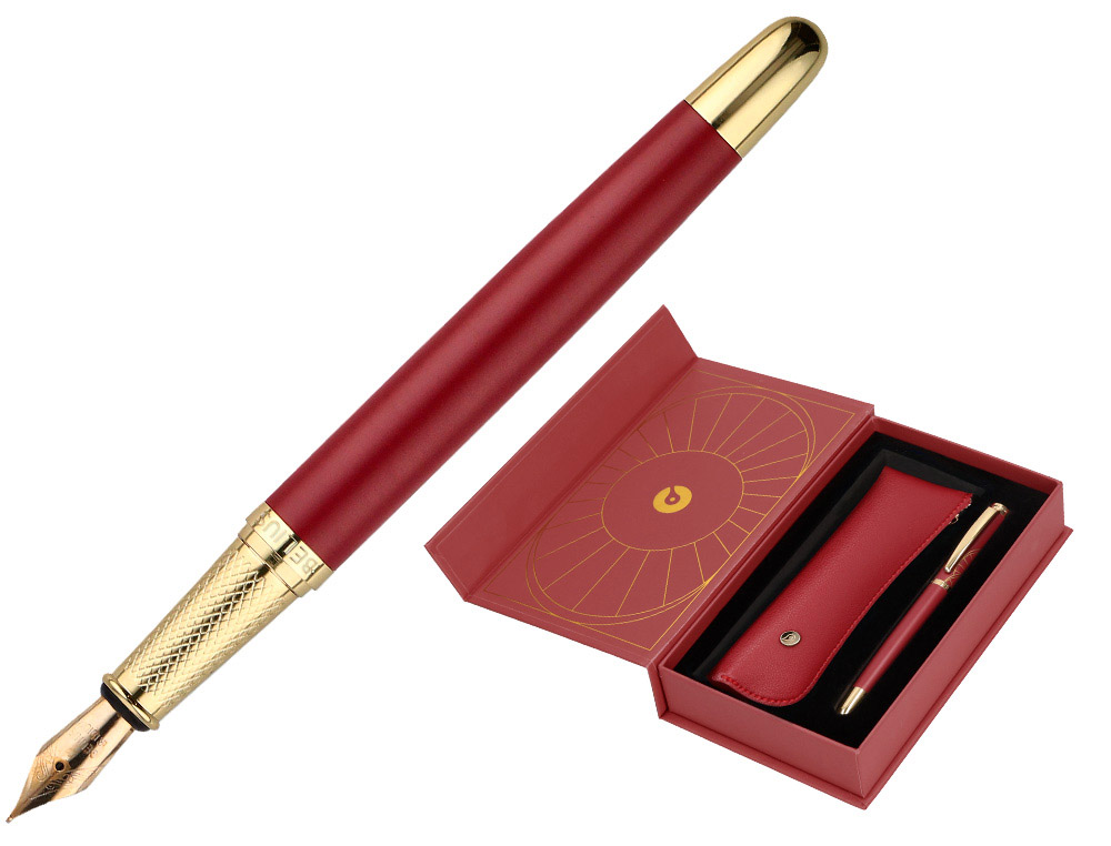 Pluma y estuche belius soiree color art deco granate y dorado tinta azul caja de diseño