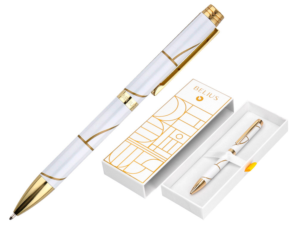 Boligrafo belius carte blanche color y blanco dorado tinta azul caja de diseño