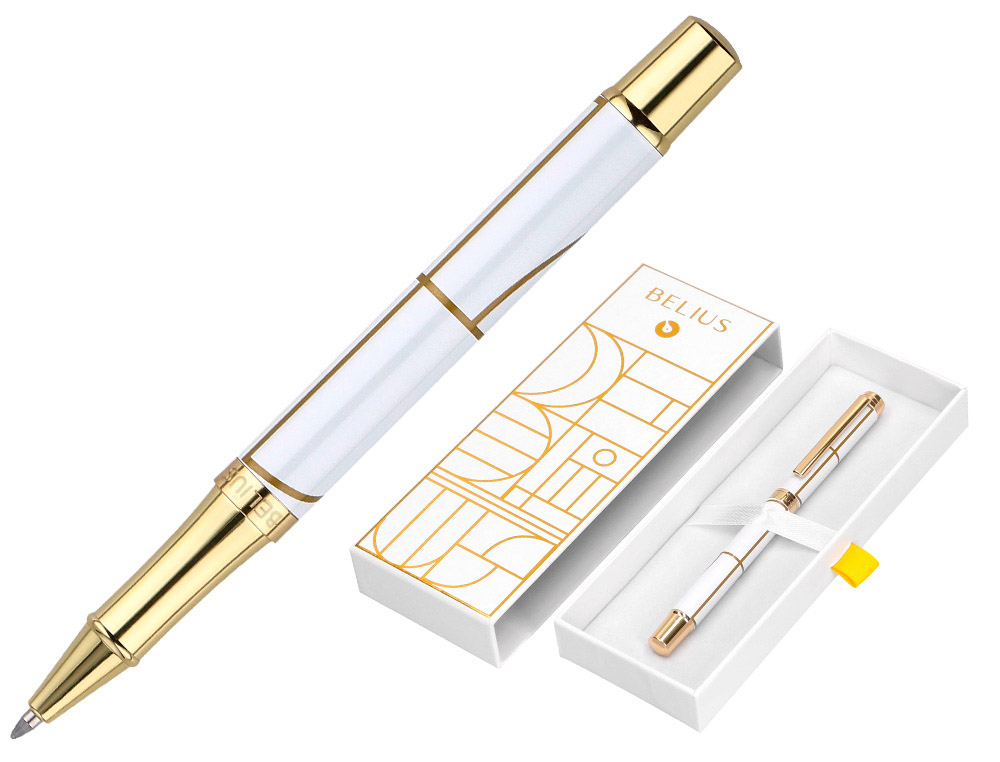 Roller belius carte blanche color blanco y dorado tinta negra caja de diseño