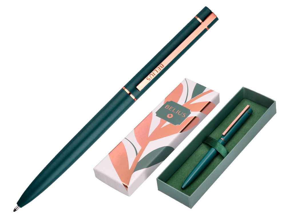 Boligrafo belius rose aluminio color verde oliva/oro rosa tinta azul caja de diseño