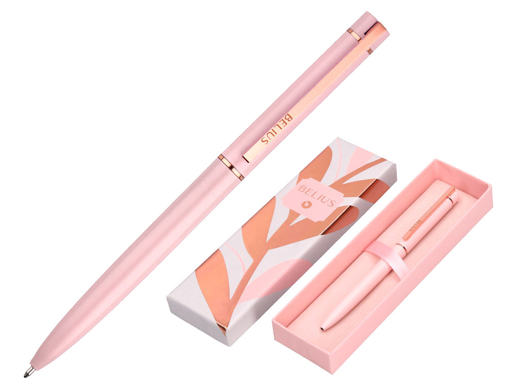Boligrafo belius rose aluminio color rosa/oro rosa tinta azul caja de diseño