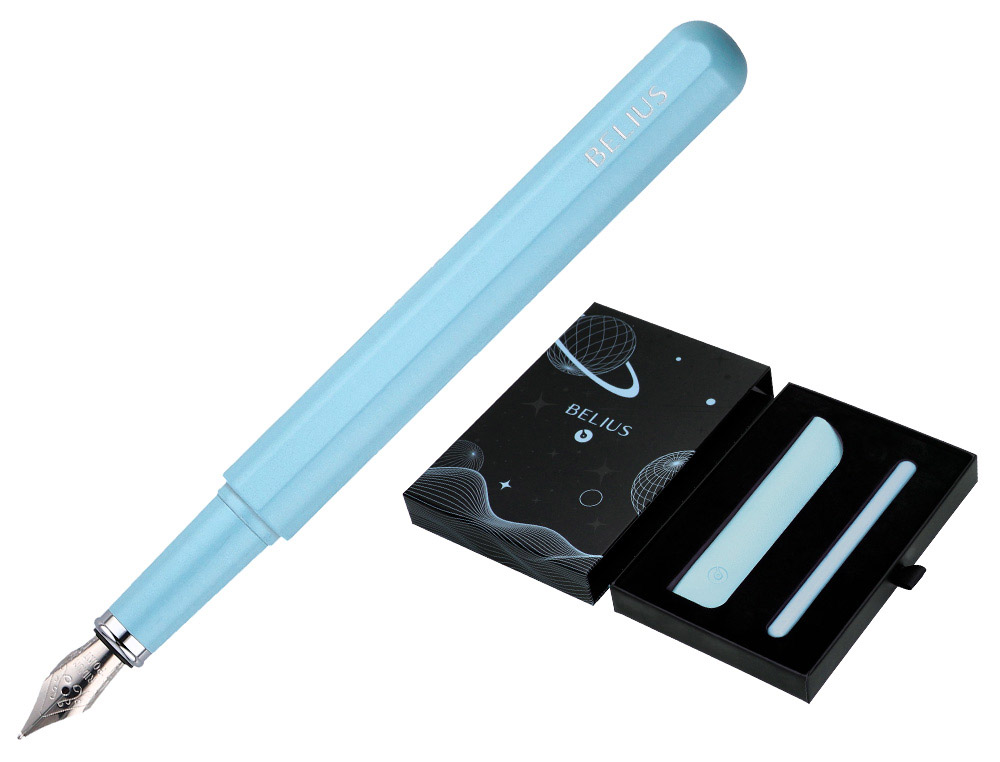 Pluma y funda de similpiel belius space b color minimalista azul tinta azul caja de diseño