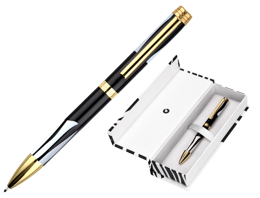 Boligrafo belius dualita cuerpo negro color blanco tinta azul caja de diseño