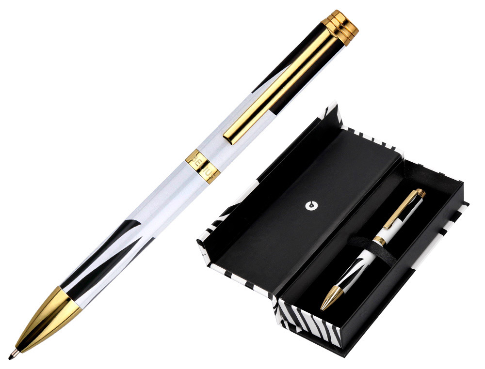 Boligrafo belius dualita cuerpo blanco color negro tinta azul caja de diseño