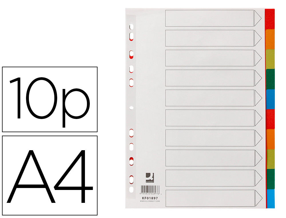 Separador q-connect plastico juego de 10 separadores din a4 multitaladro