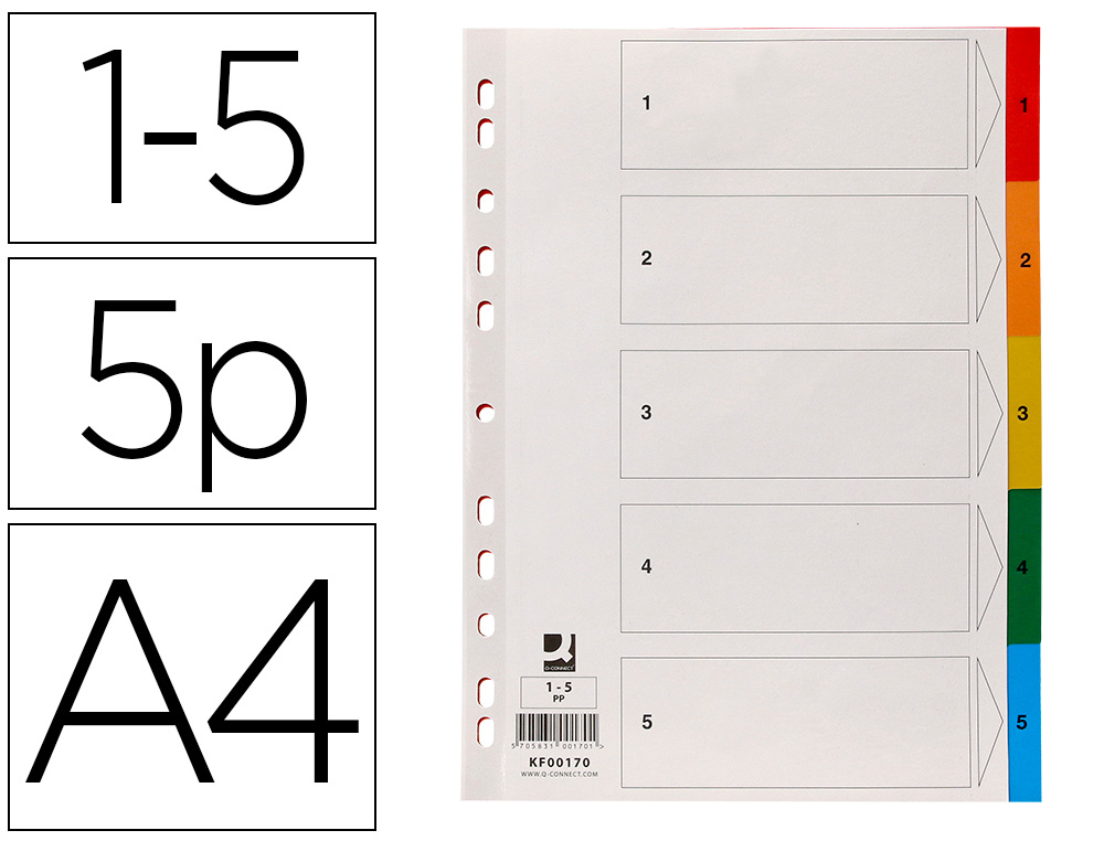 Separador q-connect plastico juego de 5 separadores din a4 multitaladro