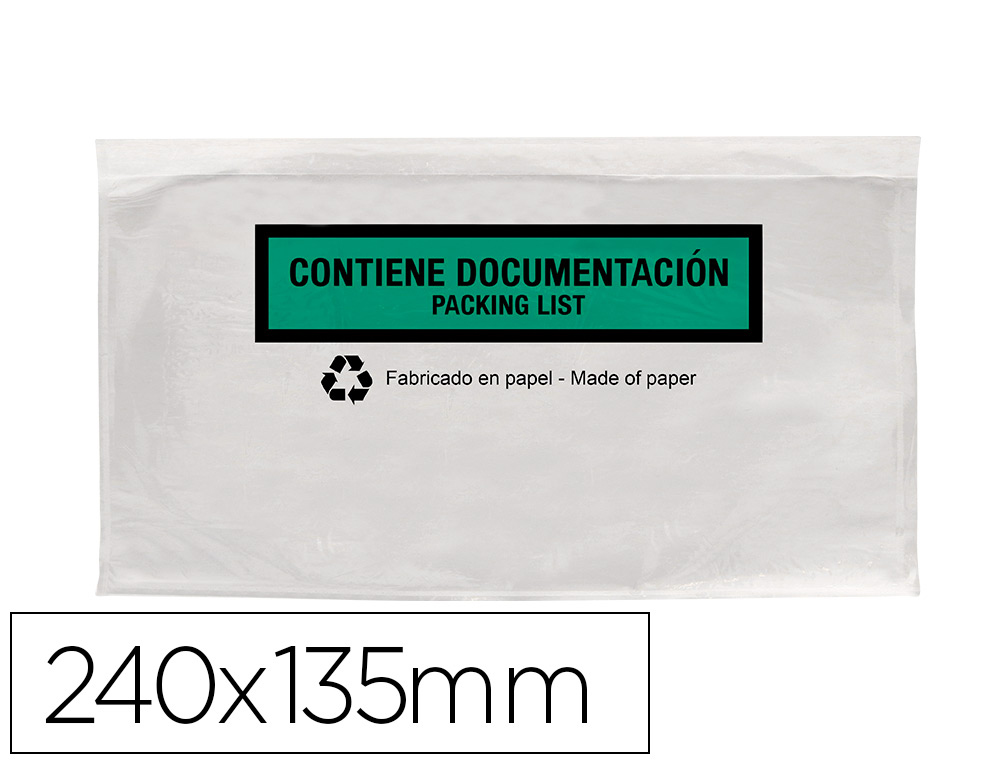 Sobre autoadhesivo q-connect portadocumentos multilingue 240x135 mm sin ventana 100% papel paquete de 100 unidades