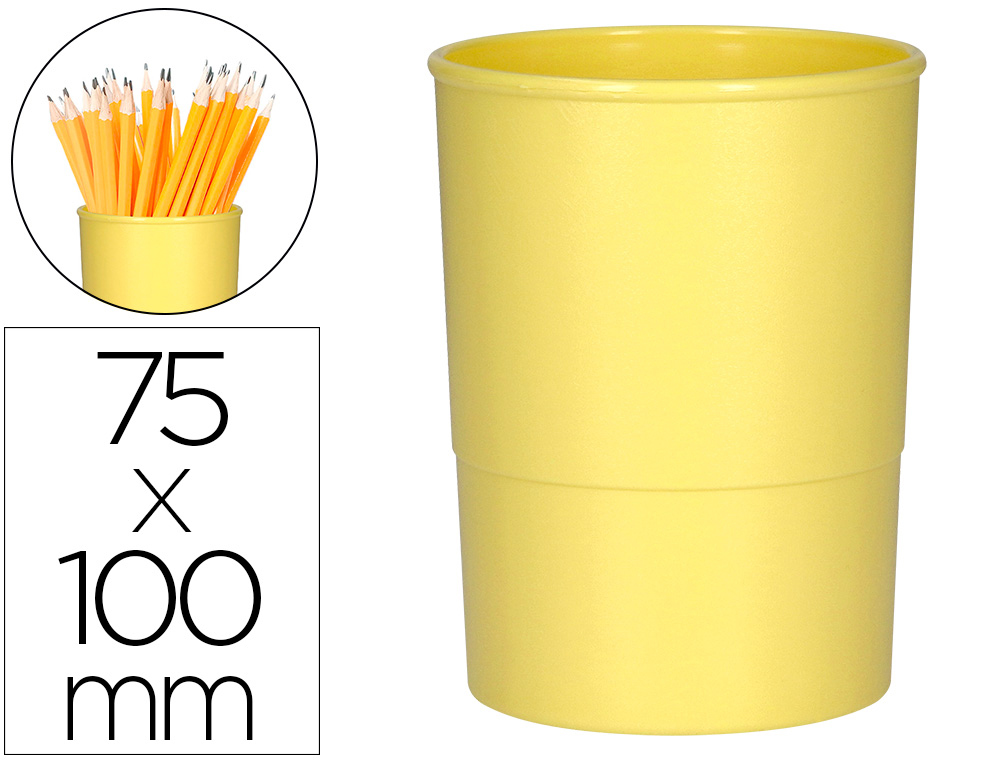 Cubilete portalapices q-connect amarillo pastel opaco plastico diametro 75 mm alto 100 mm