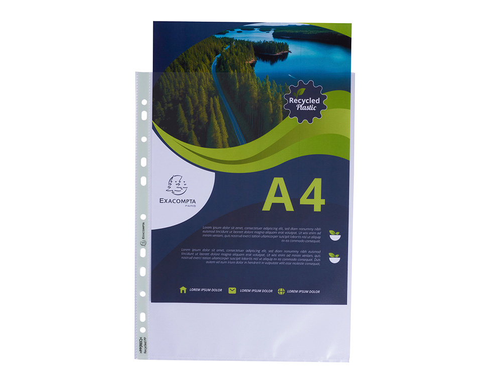 Funda multitaladro exacompta reciclada polipropileno 60 mc din a4 piel de naranja caja de 100 unidades