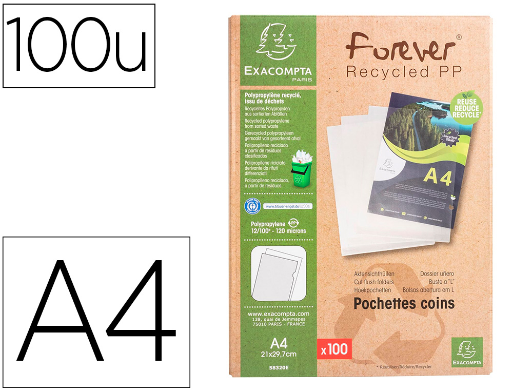 Carpeta dossier uñero exacompta reciclado polipropileno 120 mc din a4 caja de 100 unidades
