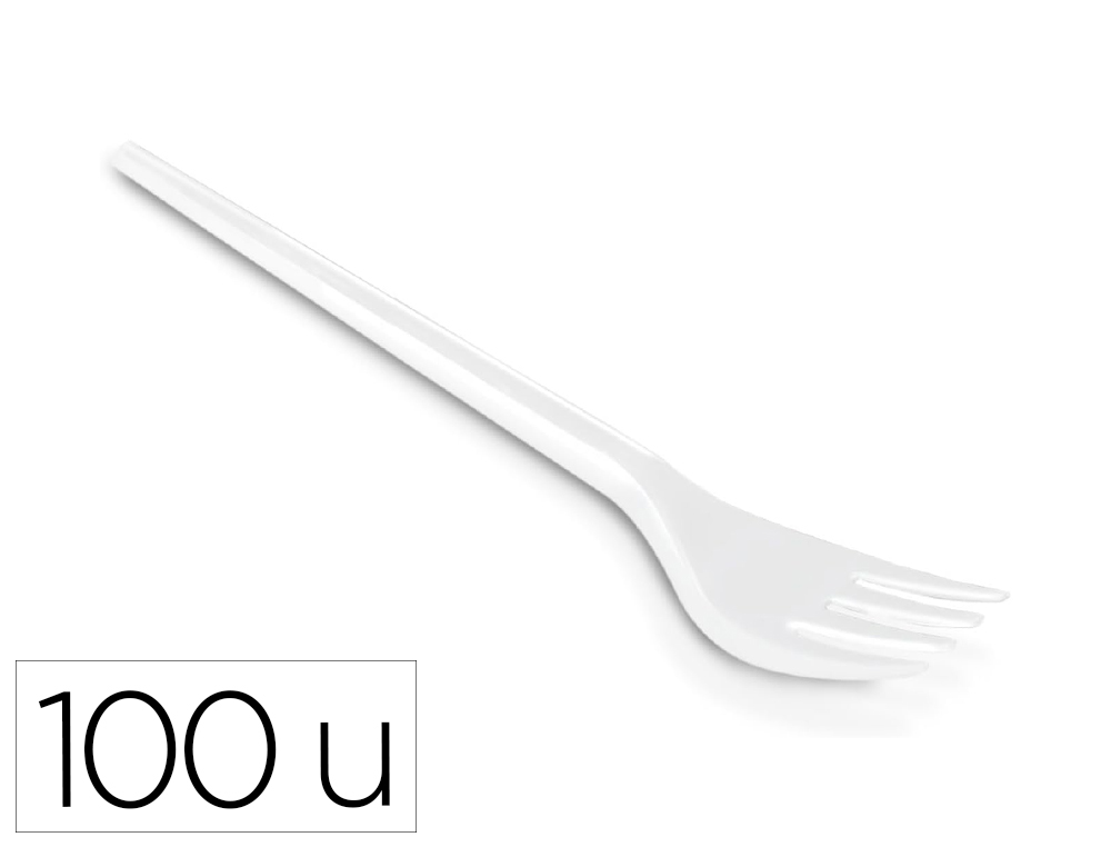 Tenedor de plastico blanco reutilizable paquete de 100 unidades