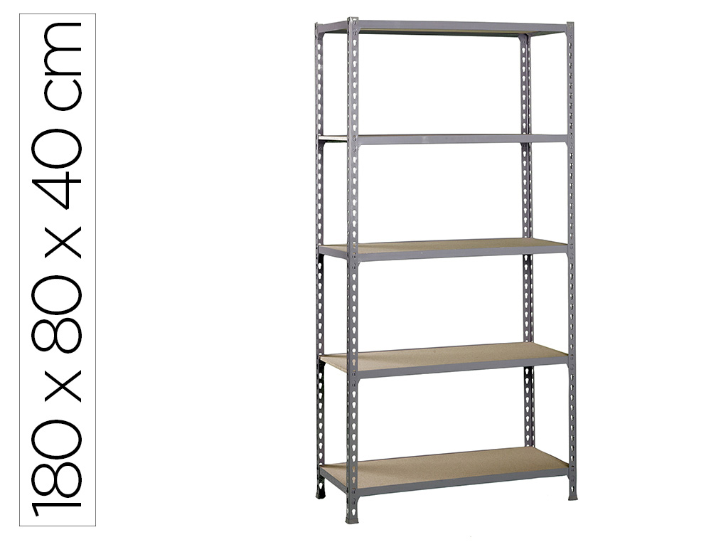 Estanteria metalica simonrack kit maderclick mini 5/400 color gris/madera 5 estantes 150 kg por estante 180x80x40cm