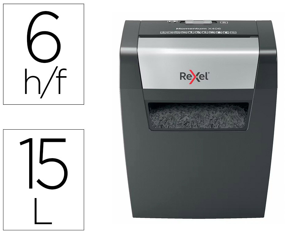 Destructora de documentos rexel momentum x406 p4 capacidad de corte 6 hojas destruye grapas y clips