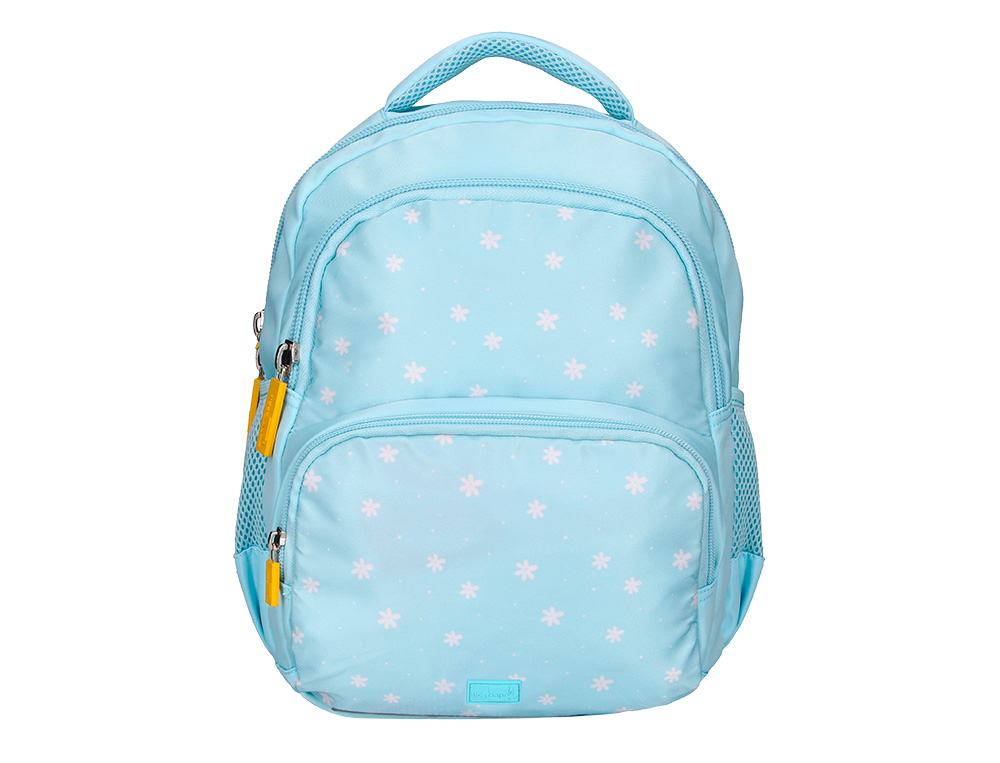 Mochila escolar liderpapel multibolsillo infantil azul flowers 350x110x270 mm