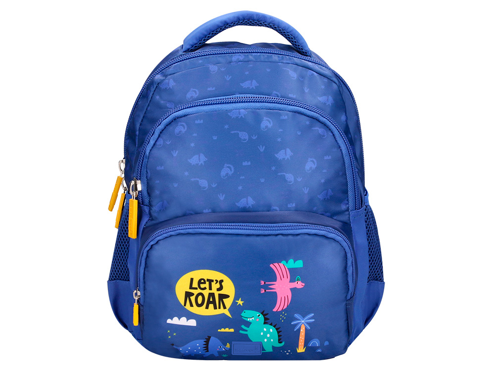 Mochila escolar liderpapel multibolsillo infantil azul dino 350x110x270 mm