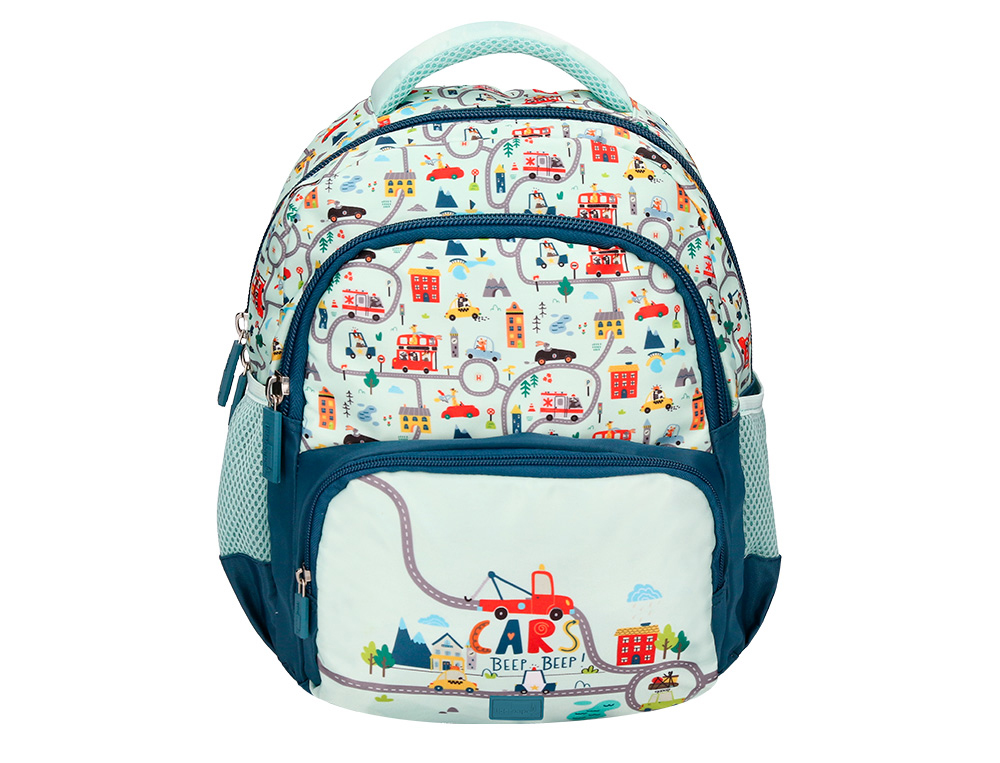 Mochila escolar liderpapel multibolsillo infantil azul cars 350x110x270 mm